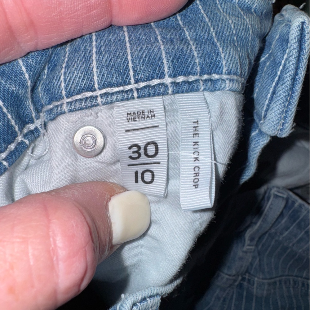 LOFT Blue Striped Flare Jeans - Picture 6 of 11